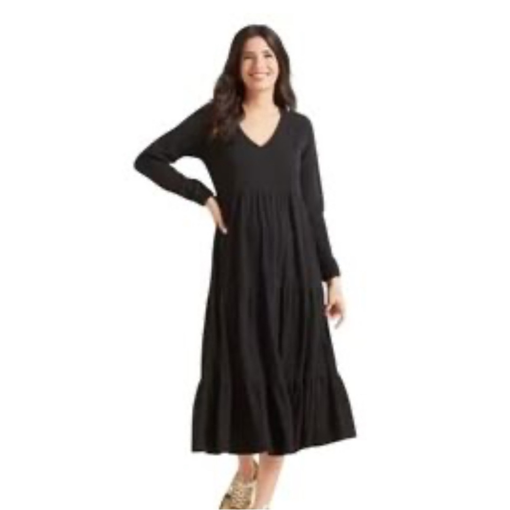 Z Supply Black Tiered Casual Long Sleeve Maxi Dress